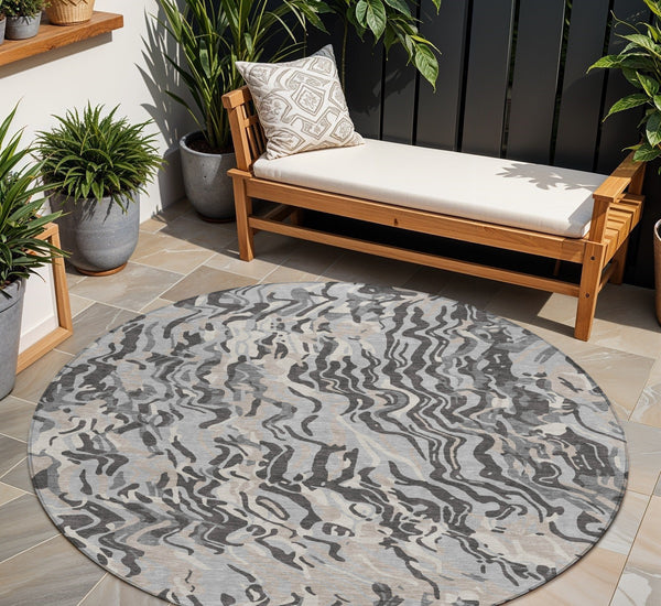 Homeroots 3' Beige Brown And Ivory Abstract Washable Area Rug For Indoor Or Outdoor Comfort And Style 8' Round Polyester 600296