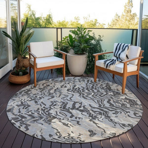 Homeroots 3' Beige Brown And Ivory Abstract Washable Area Rug For Indoor Or Outdoor Comfort And Style 8' Round Polyester 600296