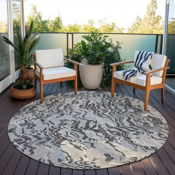 Homeroots 3' Beige Brown And Ivory Abstract Washable Area Rug For Indoor Or Outdoor Comfort And Style 8' Round Polyester 600296