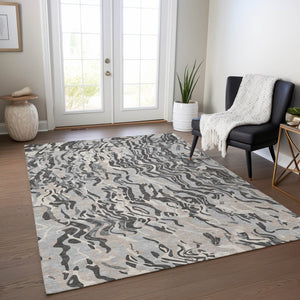 Homeroots 3' Beige Brown And Ivory Abstract Washable Area Rug For Indoor Or Outdoor Comfort And Style 9' X 12' Polyester 600298