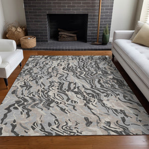 Homeroots 3' Beige Brown And Ivory Abstract Washable Area Rug For Indoor Or Outdoor Comfort And Style 10' X 14' Polyester 600299