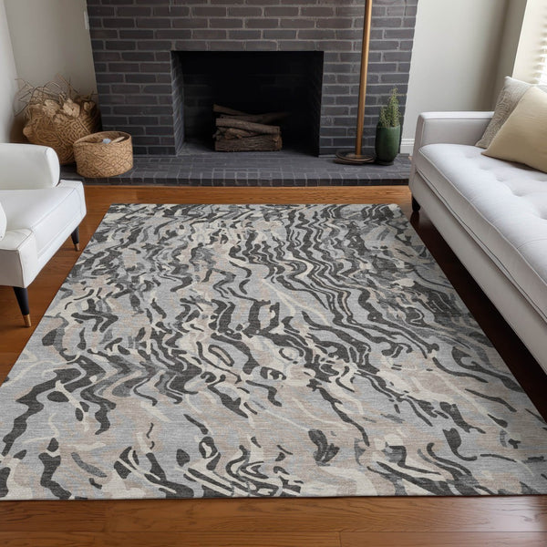 Homeroots 3' Beige Brown And Ivory Abstract Washable Area Rug For Indoor Or Outdoor Comfort And Style 10' X 14' Polyester 600299