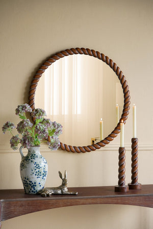 English Elm 28.3x28.3" Round Pine Wood Wall Mirror Textured Frame Organic Entryway Decor W2078P445371