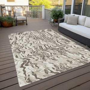 Homeroots 3' Beige Brown And Ivory Abstract Washable Area Rug For Indoor Or Outdoor Comfort And Style 3' X 5' Polyester 600300