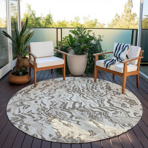 Homeroots 3' Beige Brown And Ivory Abstract Washable Area Rug For Indoor Or Outdoor Comfort And Style 8' Round Polyester 600302