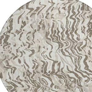 Homeroots 3' Beige Brown And Ivory Abstract Washable Area Rug For Indoor Or Outdoor Comfort And Style 8' Round Polyester 600302