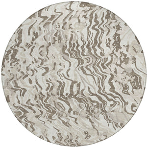 Homeroots 3' Beige Brown And Ivory Abstract Washable Area Rug For Indoor Or Outdoor Comfort And Style 8' Round Polyester 600302