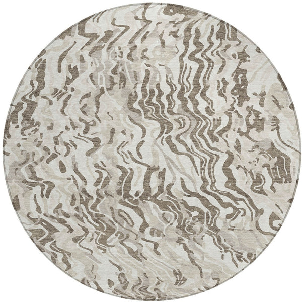 Homeroots 3' Beige Brown And Ivory Abstract Washable Area Rug For Indoor Or Outdoor Comfort And Style 8' Round Polyester 600302