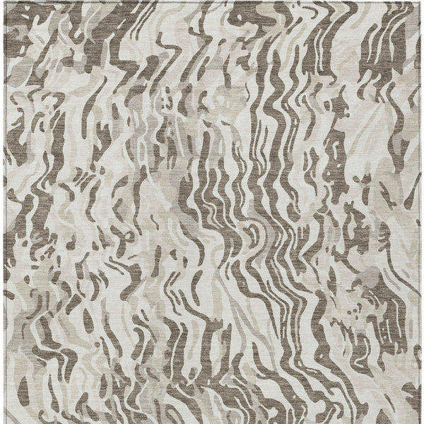 Homeroots 3' Beige Brown And Ivory Abstract Washable Area Rug For Indoor Or Outdoor Comfort And Style 9' X 12' Polyester 600304