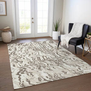 Homeroots 3' Beige Brown And Ivory Abstract Washable Area Rug For Indoor Or Outdoor Comfort And Style 9' X 12' Polyester 600304