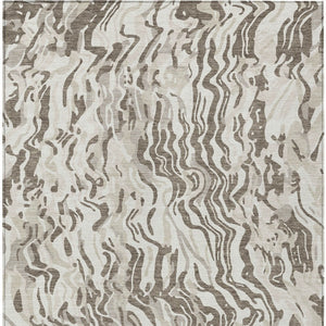 Homeroots 3' Beige Brown And Ivory Abstract Washable Area Rug For Indoor Or Outdoor Comfort And Style 10' X 14' Polyester 600305