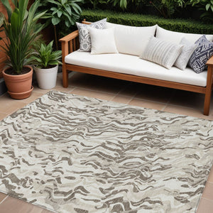 Homeroots 3' Beige Brown And Ivory Abstract Washable Area Rug For Indoor Or Outdoor Comfort And Style 10' X 14' Polyester 600305