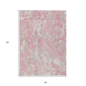 Homeroots 3' Beige Brown And Ivory Abstract Washable Area Rug For Indoor Or Outdoor Comfort And Style 3' X 5' Polyester 600306