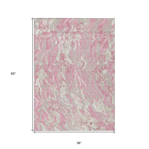 Homeroots 3' Beige Brown And Ivory Abstract Washable Area Rug For Indoor Or Outdoor Comfort And Style 3' X 5' Polyester 600306