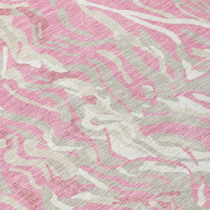 HomeRoots 5' Abstract Washable Indoor Outdoor Area Rug in Pink, Gray & Ivory - Modern Design for Any Space 8' Round 600308