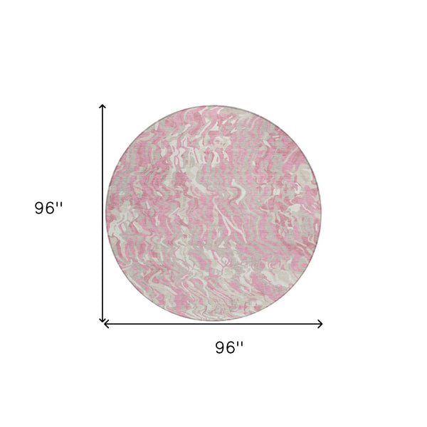 Homeroots 3' Beige Brown And Ivory Abstract Washable Area Rug For Indoor Or Outdoor Comfort And Style 8' Round Polyester 600308