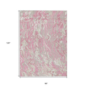 Homeroots 3' Beige Brown And Ivory Abstract Washable Area Rug For Indoor Or Outdoor Comfort And Style 8' X 10' Polyester 600309