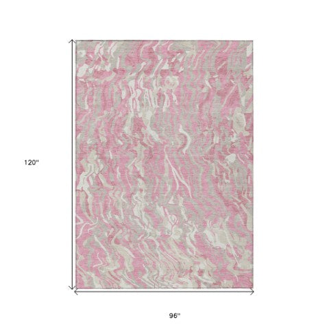 Homeroots 3' Beige Brown And Ivory Abstract Washable Area Rug For Indoor Or Outdoor Comfort And Style 8' X 10' Polyester 600309