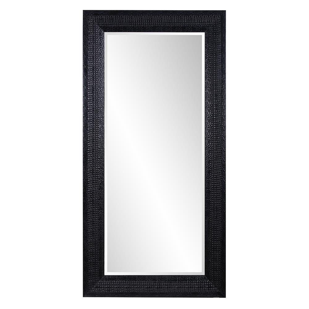 Howard Elliott Drago Mirror - Oversized Rectangular Black Faux Leather With Crocodile Texture For Any Room Decor Black Wood 60031-howard-elliott