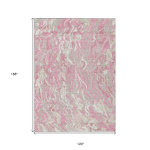 Homeroots 3' Beige Brown And Ivory Abstract Washable Area Rug For Indoor Or Outdoor Comfort And Style 10' X 14' Polyester 600311