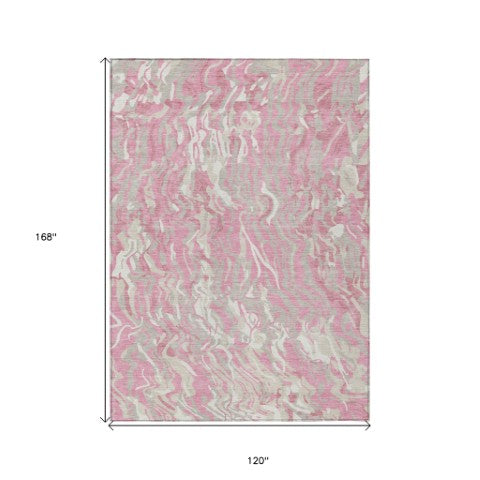 Homeroots 3' Beige Brown And Ivory Abstract Washable Area Rug For Indoor Or Outdoor Comfort And Style 10' X 14' Polyester 600311