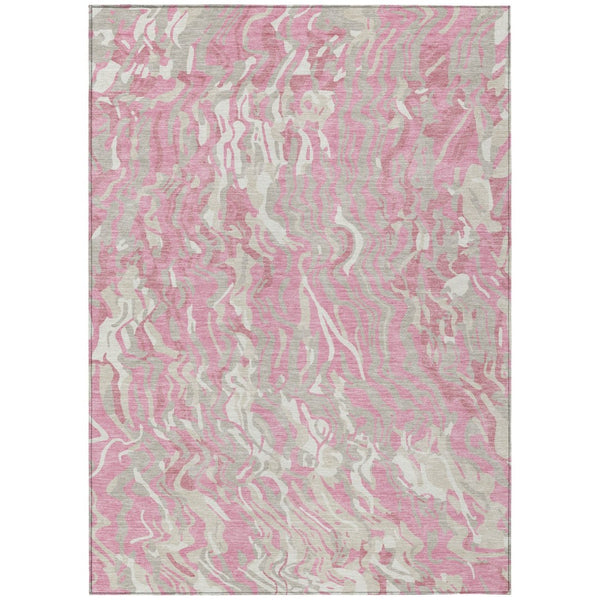 HomeRoots 5' Abstract Washable Indoor Outdoor Area Rug in Pink, Gray & Ivory - Modern Design for Any Space 10' X 14' 600311