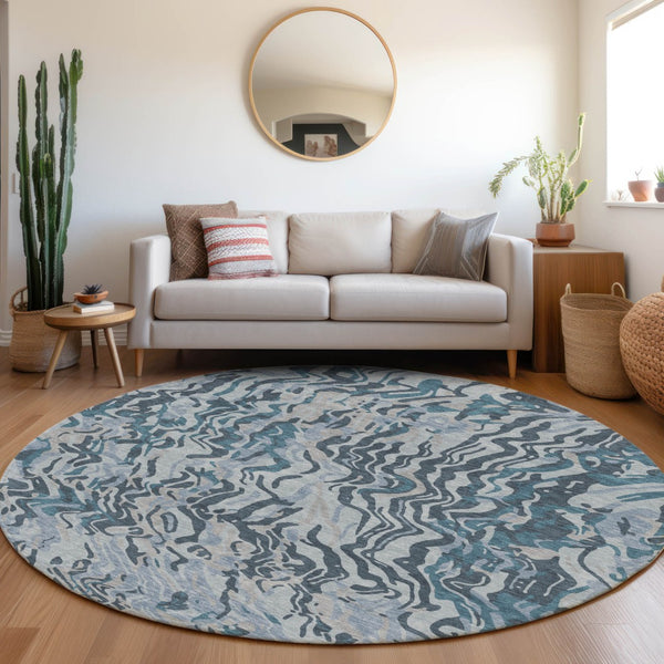Homeroots 3' Beige Brown And Ivory Abstract Washable Area Rug For Indoor Or Outdoor Comfort And Style 8' Round Polyester 600314