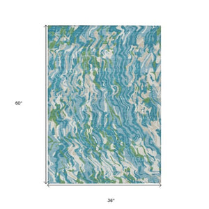 Homeroots 3' Beige Brown And Ivory Abstract Washable Area Rug For Indoor Or Outdoor Comfort And Style 3' X 5' Polyester 600318