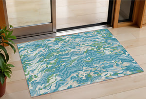 Homeroots 3' Beige Brown And Ivory Abstract Washable Area Rug For Indoor Or Outdoor Comfort And Style 3' X 5' Polyester 600318