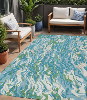 Homeroots 3' Beige Brown And Ivory Abstract Washable Area Rug For Indoor Or Outdoor Comfort And Style 5' X 8' Polyester 600319