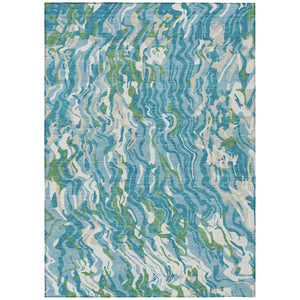 HomeRoots 5' Abstract Teal Blue Ivory Green Area Rug - Washable, Durable, Ideal for Indoor and Outdoor Spaces 5' X 8' 600319