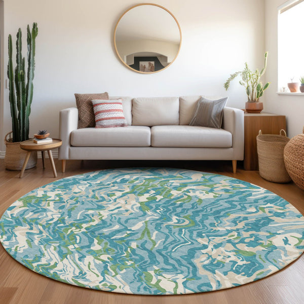 Homeroots 3' Beige Brown And Ivory Abstract Washable Area Rug For Indoor Or Outdoor Comfort And Style 8' Round Polyester 600320