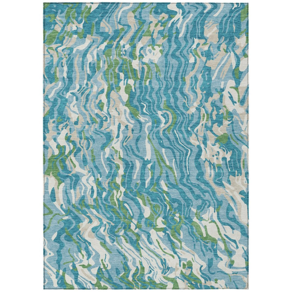 HomeRoots 9' X 12' Abstract Teal Blue Ivory Green Area Rug - Washable, Durable for Indoor & Outdoor Spaces 600322