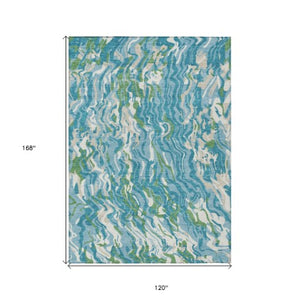 Homeroots 3' Beige Brown And Ivory Abstract Washable Area Rug For Indoor Or Outdoor Comfort And Style 10' X 14' Polyester 600323