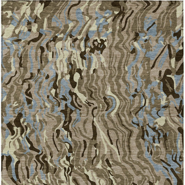 Homeroots 3' Beige Brown And Ivory Abstract Washable Area Rug For Indoor Or Outdoor Comfort And Style 3' X 5' Polyester 600324