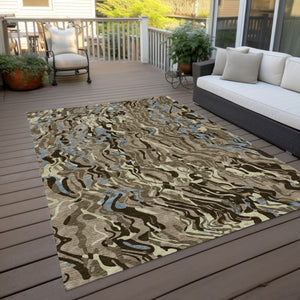 Homeroots 3' Beige Brown And Ivory Abstract Washable Area Rug For Indoor Or Outdoor Comfort And Style 5' X 8' Polyester 600325