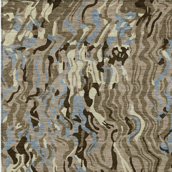 Homeroots 3' Beige Brown And Ivory Abstract Washable Area Rug For Indoor Or Outdoor Comfort And Style 5' X 8' Polyester 600325