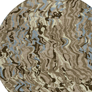 Homeroots 3' Beige Brown And Ivory Abstract Washable Area Rug For Indoor Or Outdoor Comfort And Style 8' Round Polyester 600326