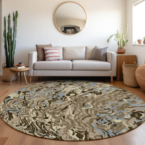 Homeroots 3' Beige Brown And Ivory Abstract Washable Area Rug For Indoor Or Outdoor Comfort And Style 8' Round Polyester 600326