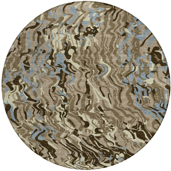 Homeroots 3' Beige Brown And Ivory Abstract Washable Area Rug For Indoor Or Outdoor Comfort And Style 8' Round Polyester 600326