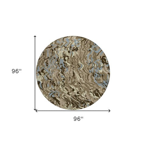 Homeroots 3' Beige Brown And Ivory Abstract Washable Area Rug For Indoor Or Outdoor Comfort And Style 8' Round Polyester 600326