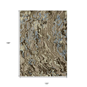 Homeroots 3' Beige Brown And Ivory Abstract Washable Area Rug For Indoor Or Outdoor Comfort And Style 10' X 14' Polyester 600329