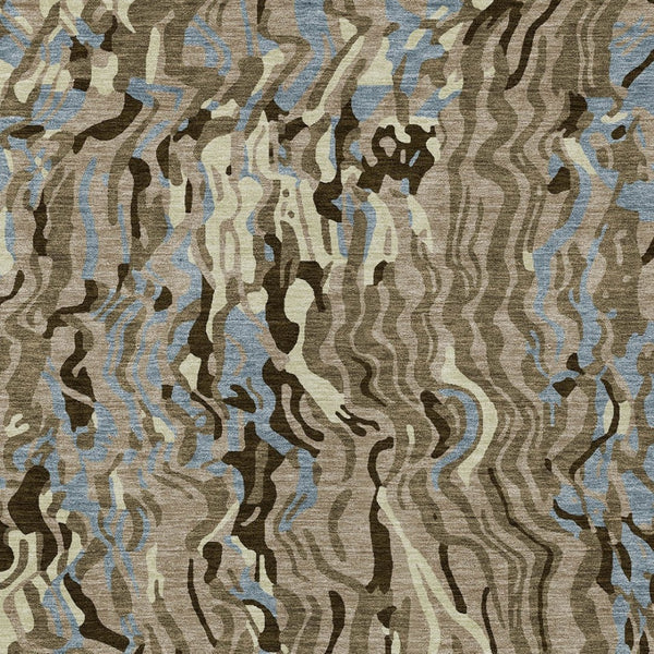 Homeroots 3' Beige Brown And Ivory Abstract Washable Area Rug For Indoor Or Outdoor Comfort And Style 10' X 14' Polyester 600329