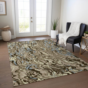 Homeroots 3' Beige Brown And Ivory Abstract Washable Area Rug For Indoor Or Outdoor Comfort And Style 10' X 14' Polyester 600329