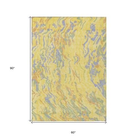 Homeroots 3' Beige Brown And Ivory Abstract Washable Area Rug For Indoor Or Outdoor Comfort And Style 5' X 8' Polyester 600331