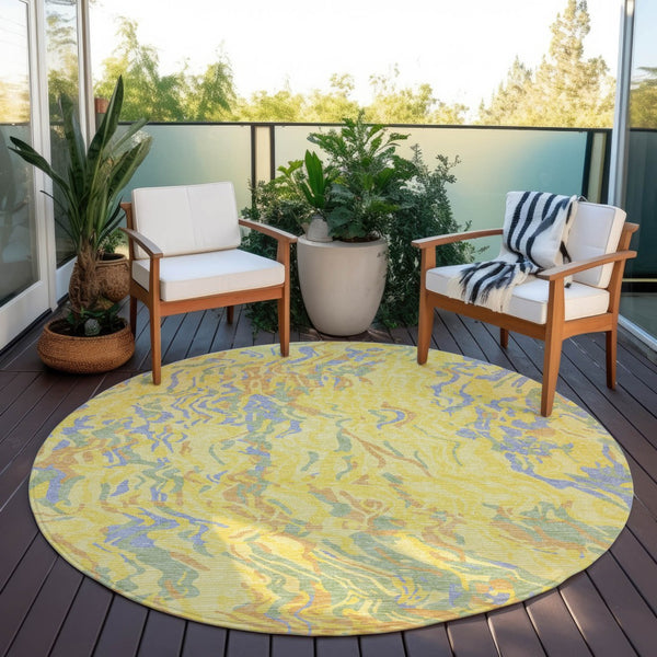 Homeroots 3' Beige Brown And Ivory Abstract Washable Area Rug For Indoor Or Outdoor Comfort And Style 8' Round Polyester 600332
