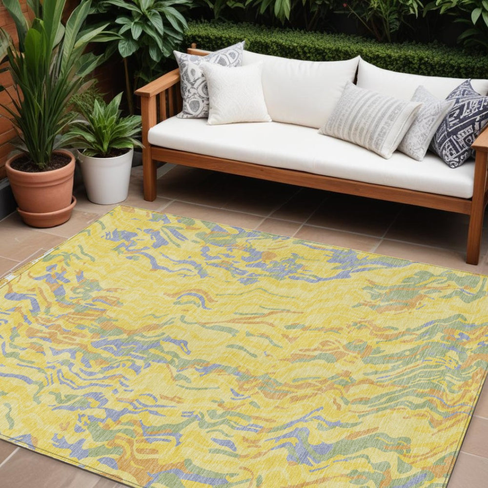 HomeRoots 9' Washable Abstract Area Rug in Yellow, Purple & Green - Perfect for Indoor/Outdoor Spaces! 600334