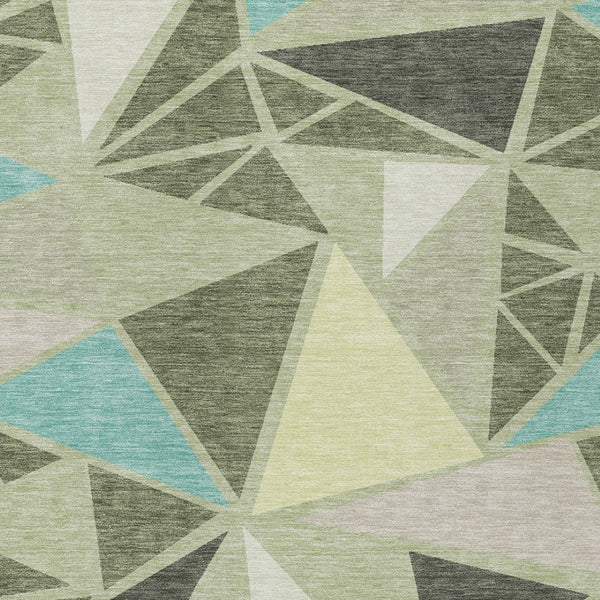 Homeroots 3' Stylish Geometric Artichoke Green And Aqua Washable Area Rug For Indoor And Outdoor Spaces 3' X 5' Polyester 600336
