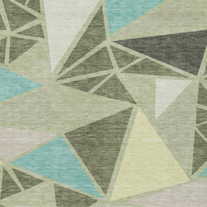 Homeroots 3' Stylish Geometric Artichoke Green And Aqua Washable Area Rug For Indoor And Outdoor Spaces 5' X 8' Polyester 600337