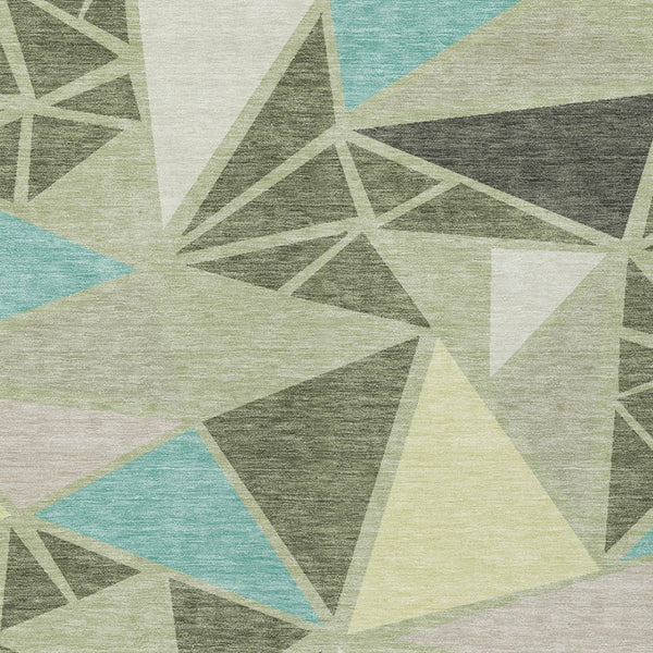 Homeroots 3' Stylish Geometric Artichoke Green And Aqua Washable Area Rug For Indoor And Outdoor Spaces 5' X 8' Polyester 600337
